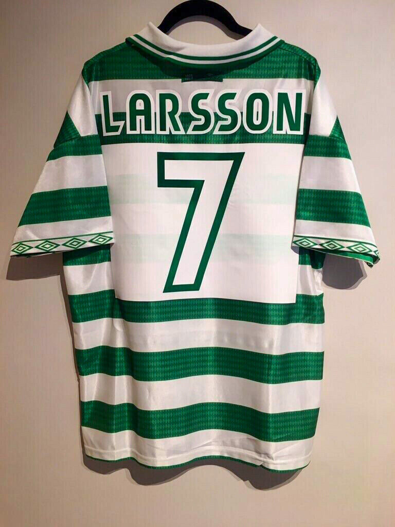 Celtic Name Set 1997-99 Home Shirt ANY NAME/NUMBER Flock M L Larsson Blinker