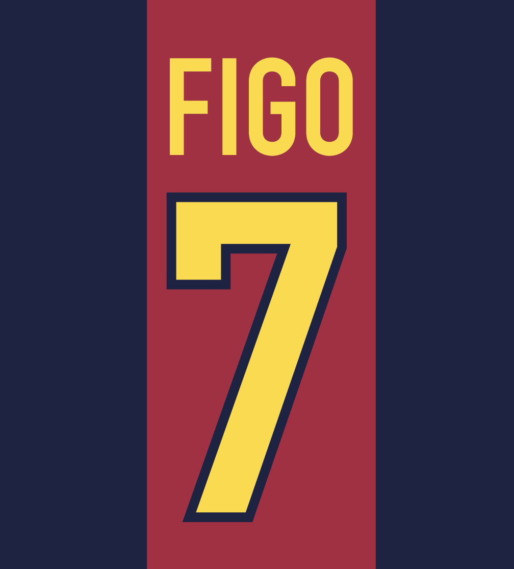 Barcelona 1998-99 Name Set Centenary Home Shirt ANY NUMBER Rivaldo Figo M L